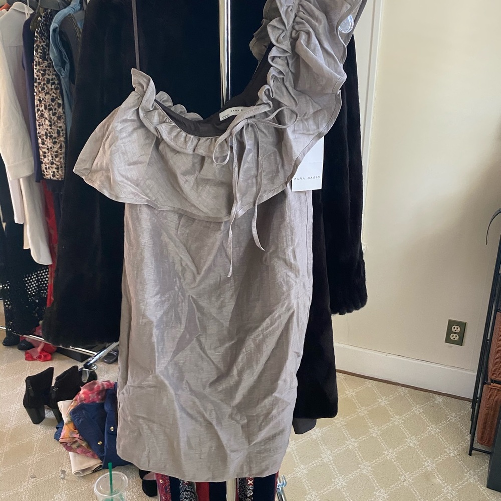 NWT ZARA ONE SHOULDER LINEN DRESS SIZE SMALL